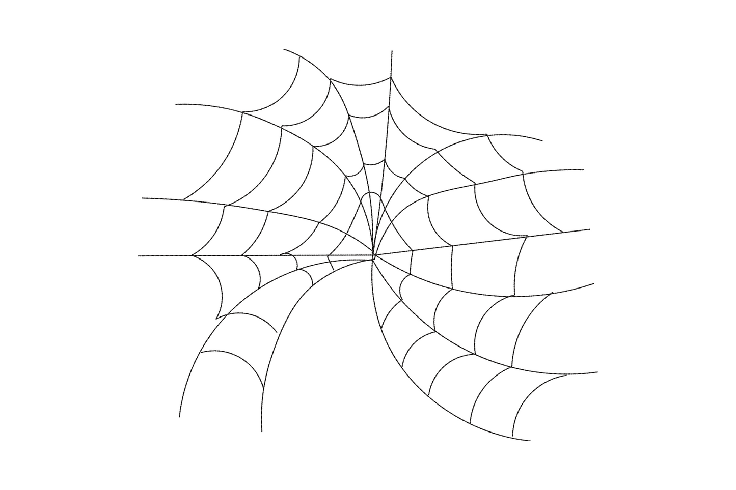 Spiral spider web line embroidery with smooth continuous spiral ring and radiating threads, clean single colour Halloween line design