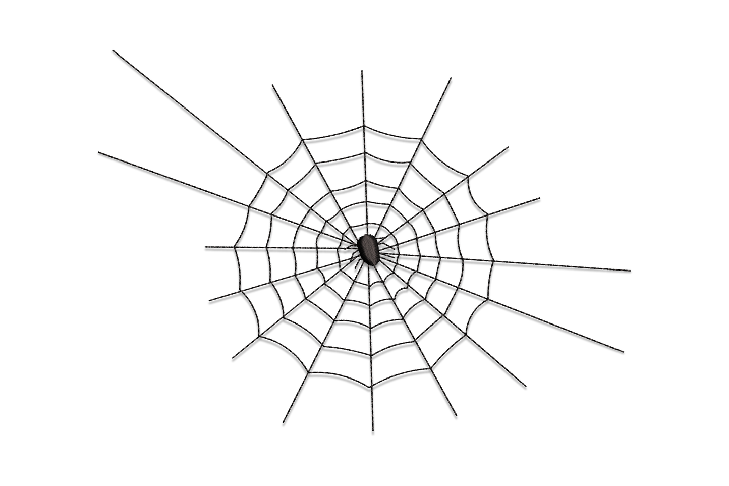 Machine embroidery design of a black spider web with a small spider at the centre, clean geometric lines on white background
