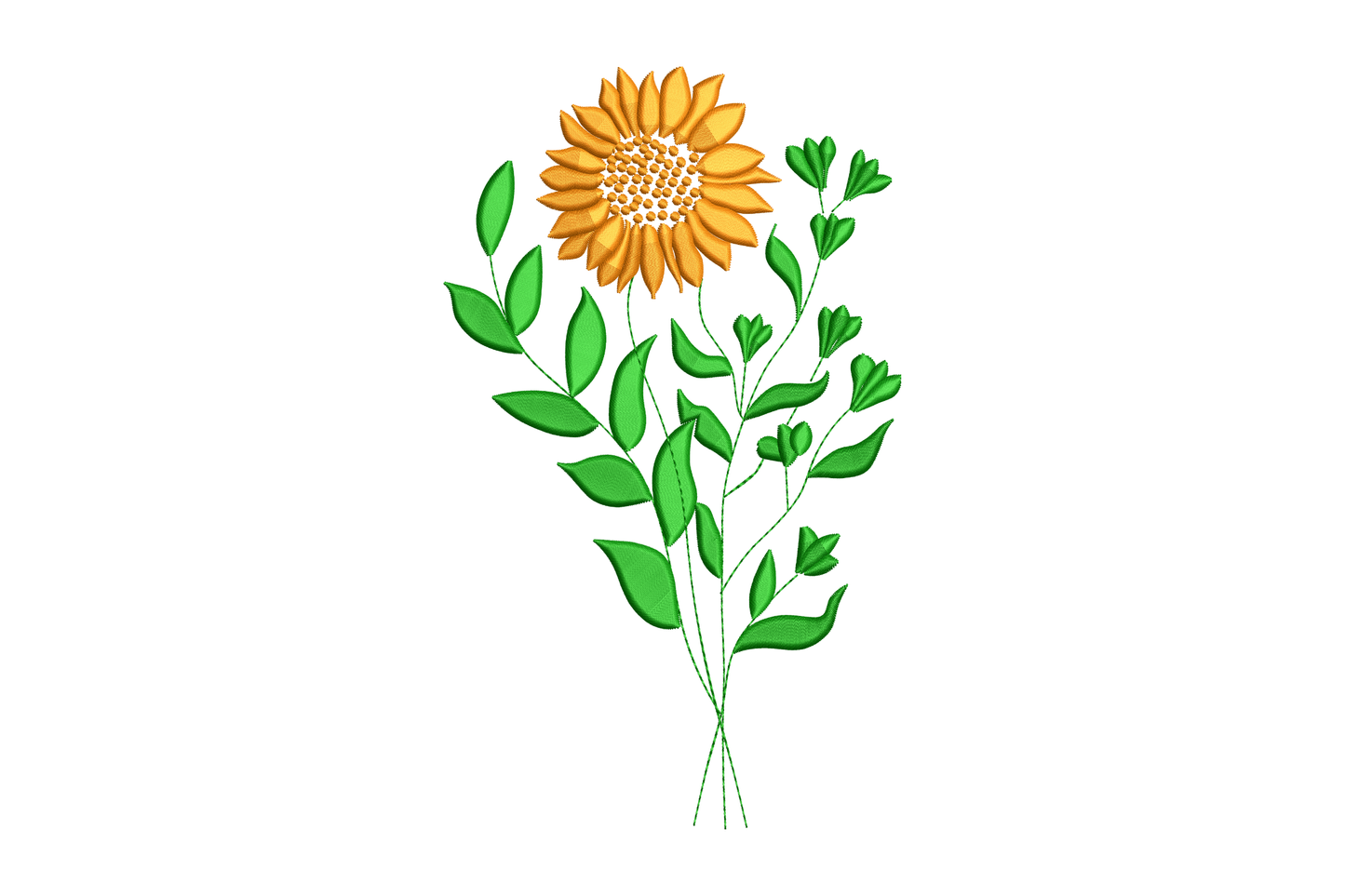 Sunflower wildflower stem embroidery design, 2 colours dark green and orange, tall botanical stem, 5 sizes 5548 to 11586 stitches