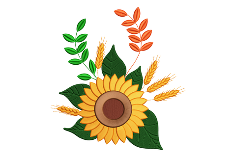 Sunflower and Wheat Embroidery Design