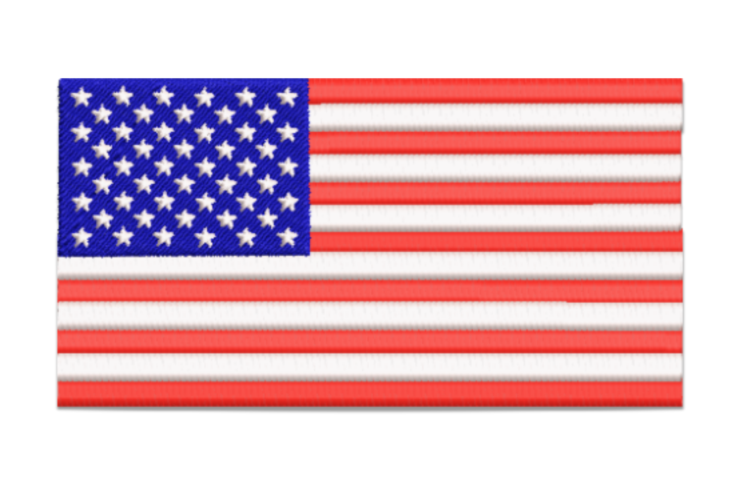American flag embroidery design, 50-star canton with red and white stripes, clean precision layout for shirts hats and patriotic apparel