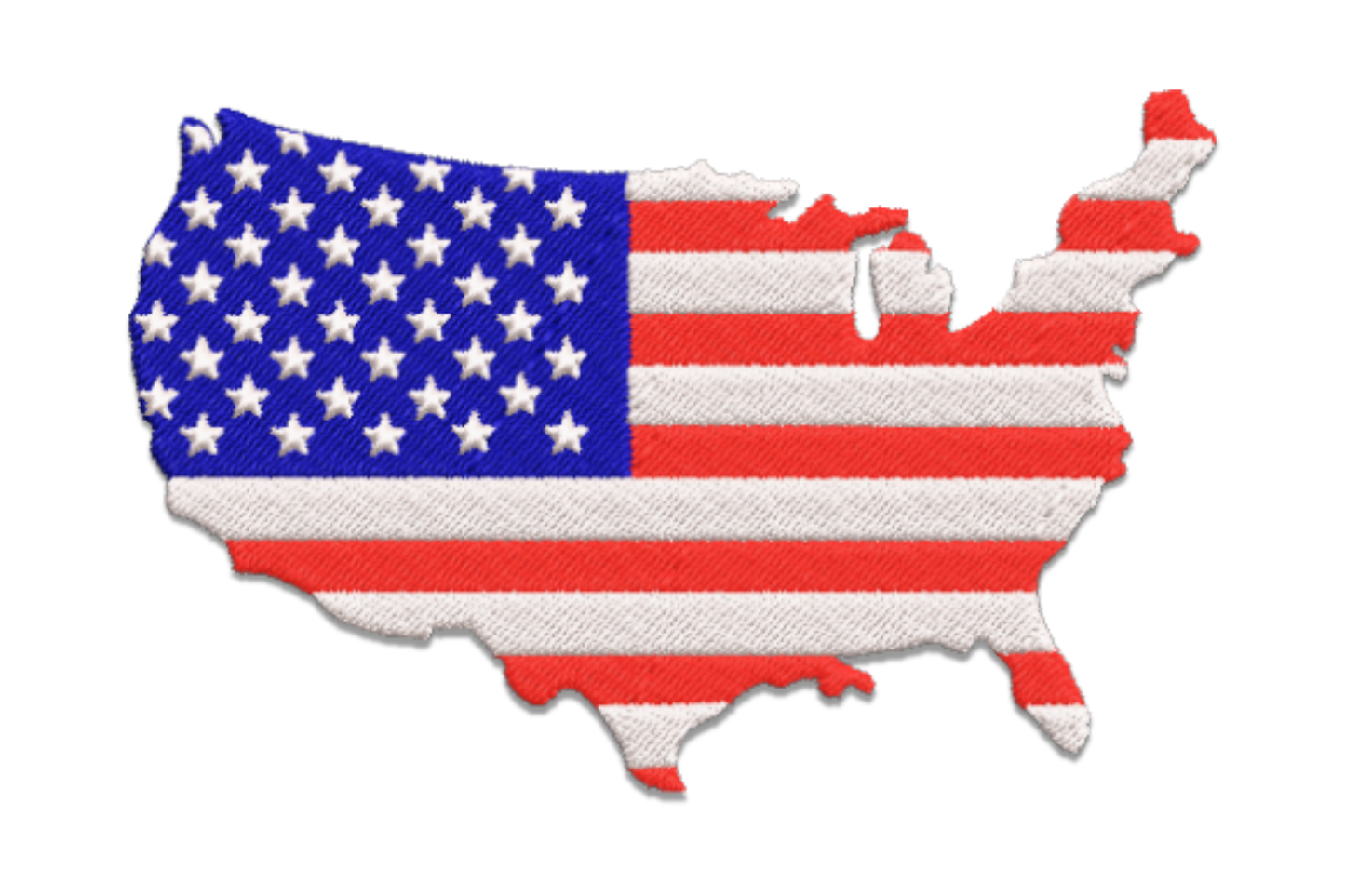 USA continental map filled with American flag stripes and star canton embroidery design, 3 colours, 5 sizes for patriotic shirts bags and americana wall art