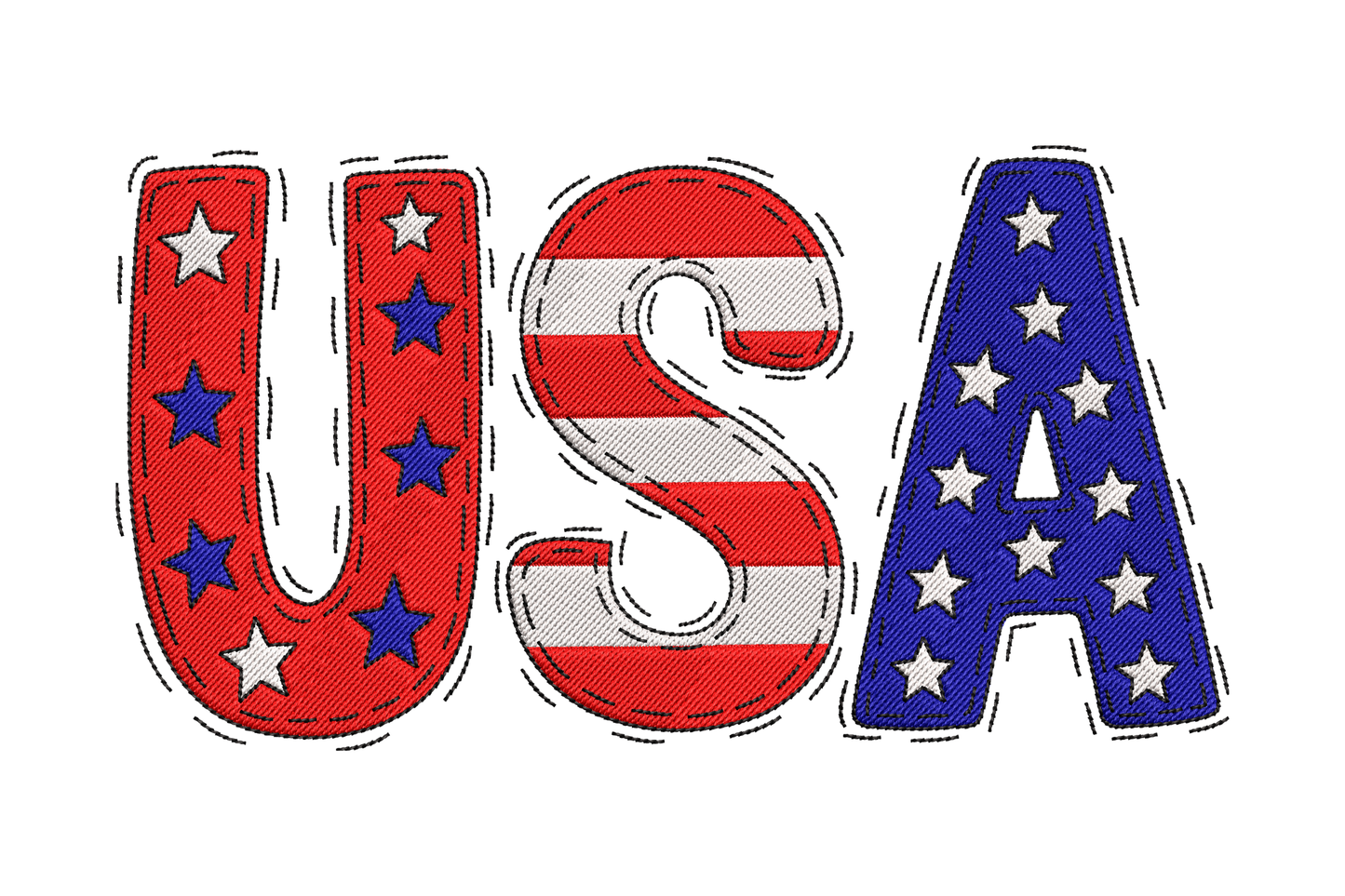 USA text with American flag design embroidery design