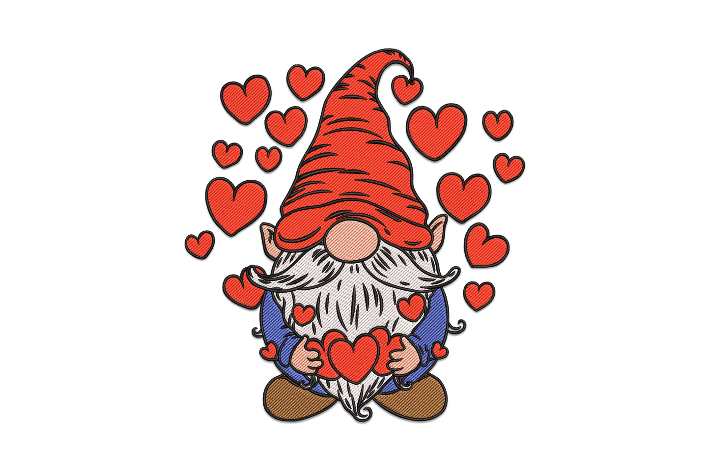 Valentine gnome with hearts embroidery design, dusty rose and cream, 6 colours, 5 sizes 3.2 to 6.84 inches wide