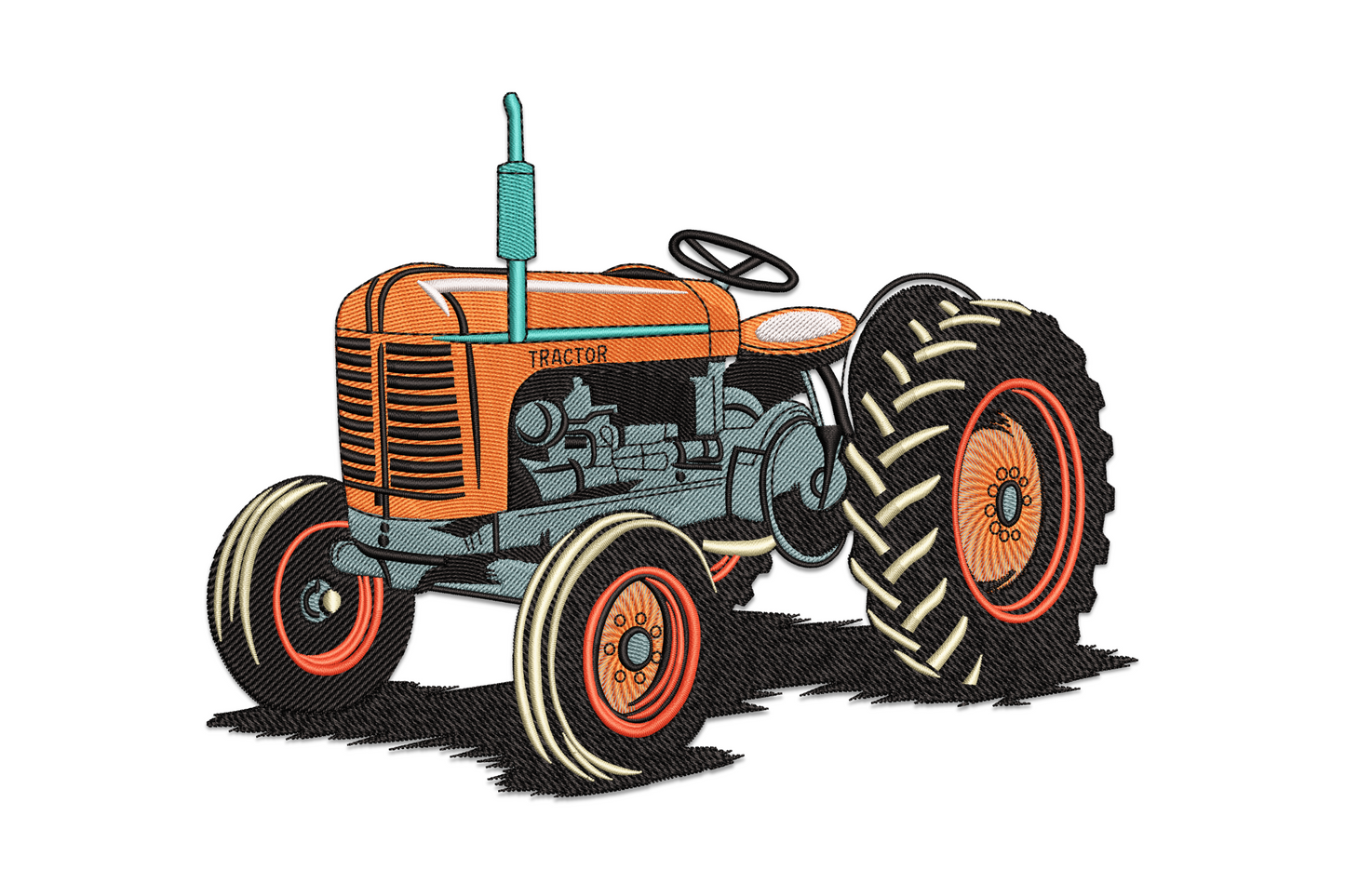 Vintage farm tractor machine embroidery design, 7 colours, barn red and cream classic tractor profile, country farm theme