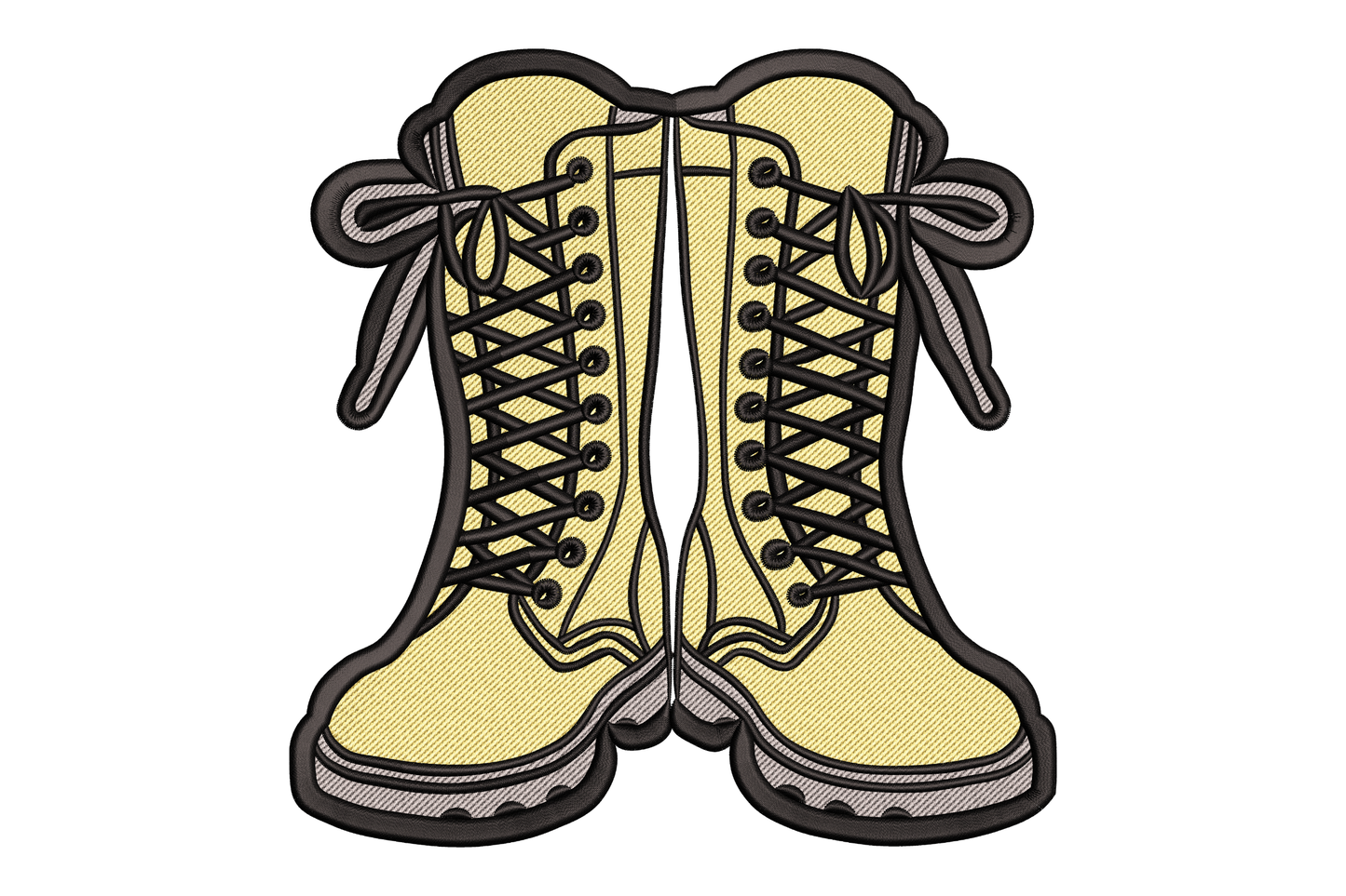 Pair of yellow boots with black laces embroidery design
