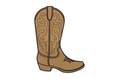 Brown cowboy boot with intricate patterns embroidery design