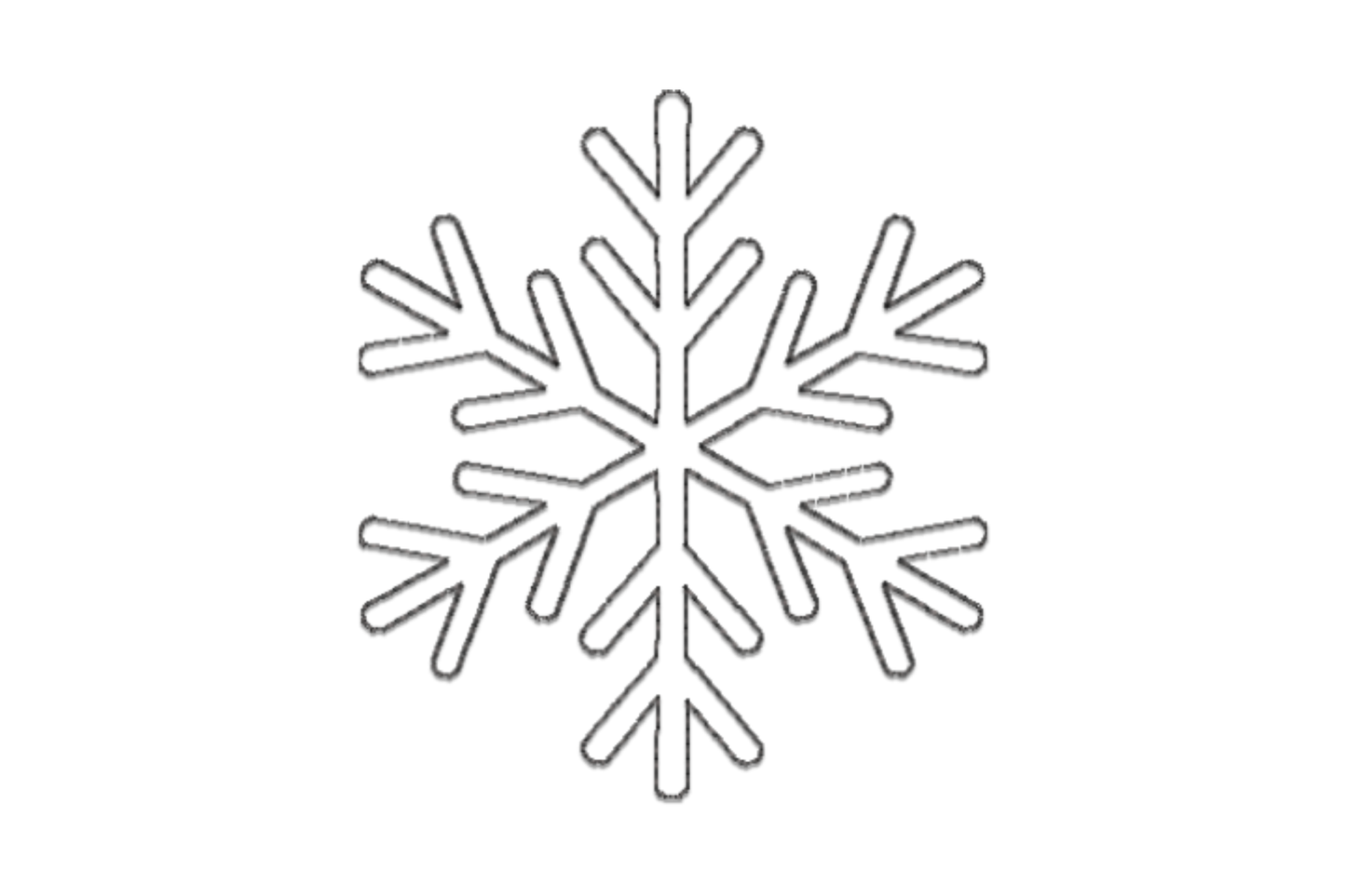 Winter snowflake line art embroidery design single colour outline with 6 arms and branching tips, minimal delicate geometric style