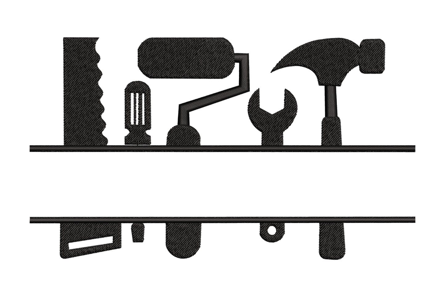 Workshop tools shelf embroidery design - screwdriver, mallet, wrench and hammer in black, 5 sizes instant download