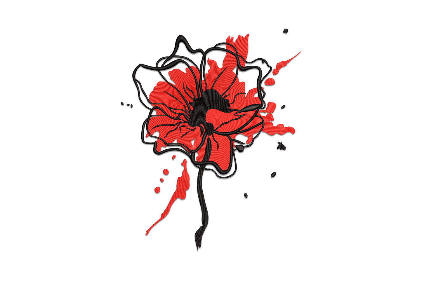 Abstract flower embroidery design with uneven radiating petals and dense circular centre in two-colour fill