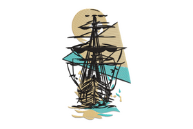 Abstract Sailing Ship Embroidery Design, Instant Download