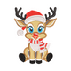 Adorable Baby Reindeer With Santa Hat Embroidery Design, Instant Download