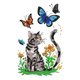 Adorable Cat With Butterflies Embroidery Design, Instant Download