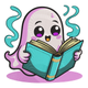 Adorable Ghost Reading Book Embroidery Design, Cute Halloween Pattern, Instant Download