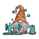 Sewing Gnome Embroidery Design, Gnome at Sewing Machine