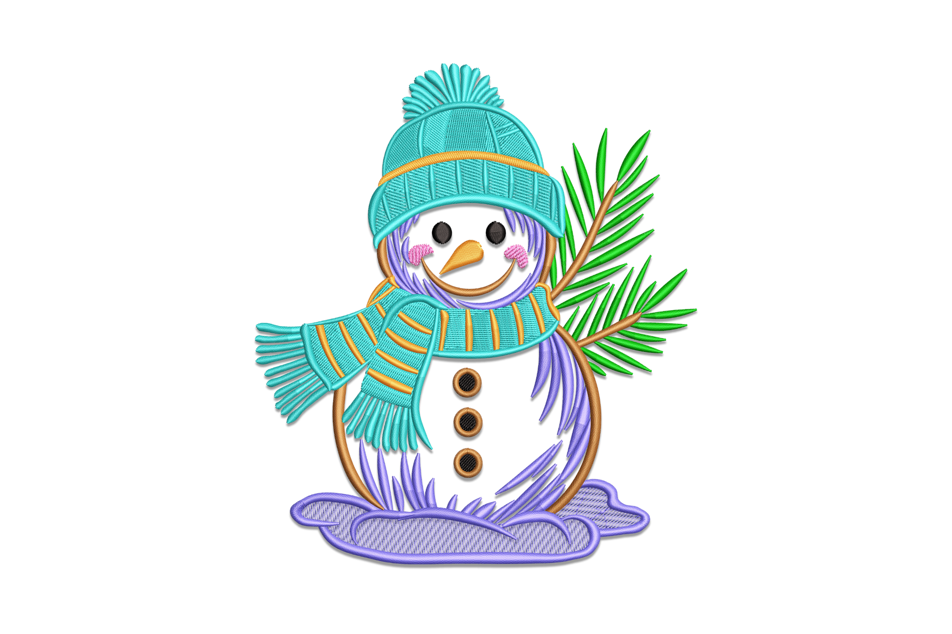 Winter snowman embroidery design, classic top hat and scarf snowman, 7 thread colors, 5 sizes up to 7.5 inches wide
