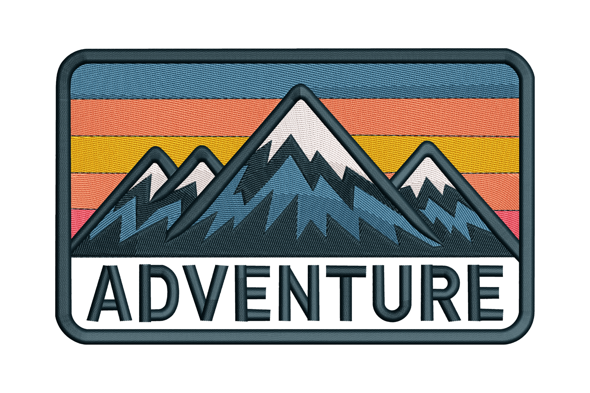 Patch with mountain design and 'ADVENTURE' text on a white background