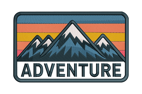 Patch with mountain design and 'ADVENTURE' text on a white background