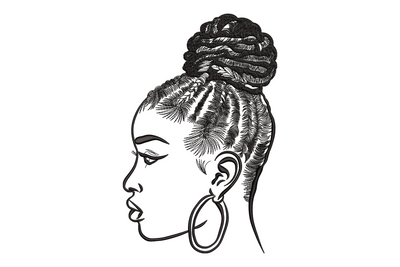 African Woman Line Art Embroidery Design, Continuous Line Portrait Pattern, Instant Download