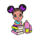Afro Girl Student with Books Embroidery Design, Instant Download