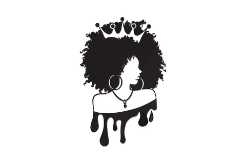 Afro queen silhouette embroidery design, side profile of woman with full round natural afro, single colour bold silhouette