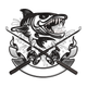 Aggressive Fishing Skull Embroidery Design, Instant Download