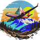 Airplane Adventure Mountain View Embroidery Design V2, Instant Download