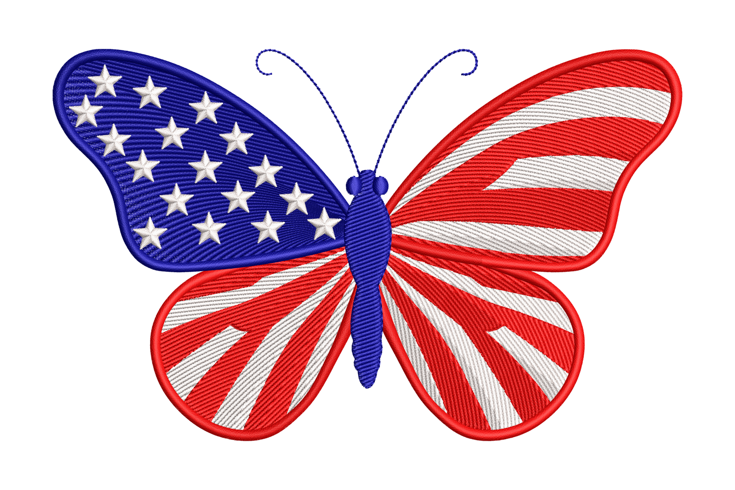 Butterfly-shaped patch with American flag design embroidery design