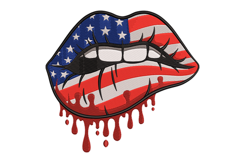 Lips design with American flag pattern embroidery design