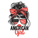American Girl Embroidery Design, Patriotic Messy Bun, Instant Download