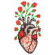 Anatomical Heart with Flowers Embroidery Design, Instant Download