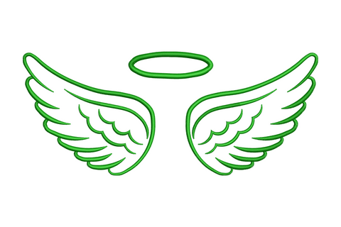 Angel wings with halo line art embroidery design, single color small compact design, 4 sizes from 1.9 to 3.2 inches wide with floating circle halo