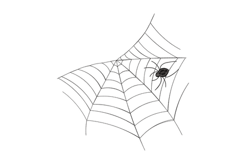 Angled spider web embroidery design with side-positioned spider in black thread, halloween pattern