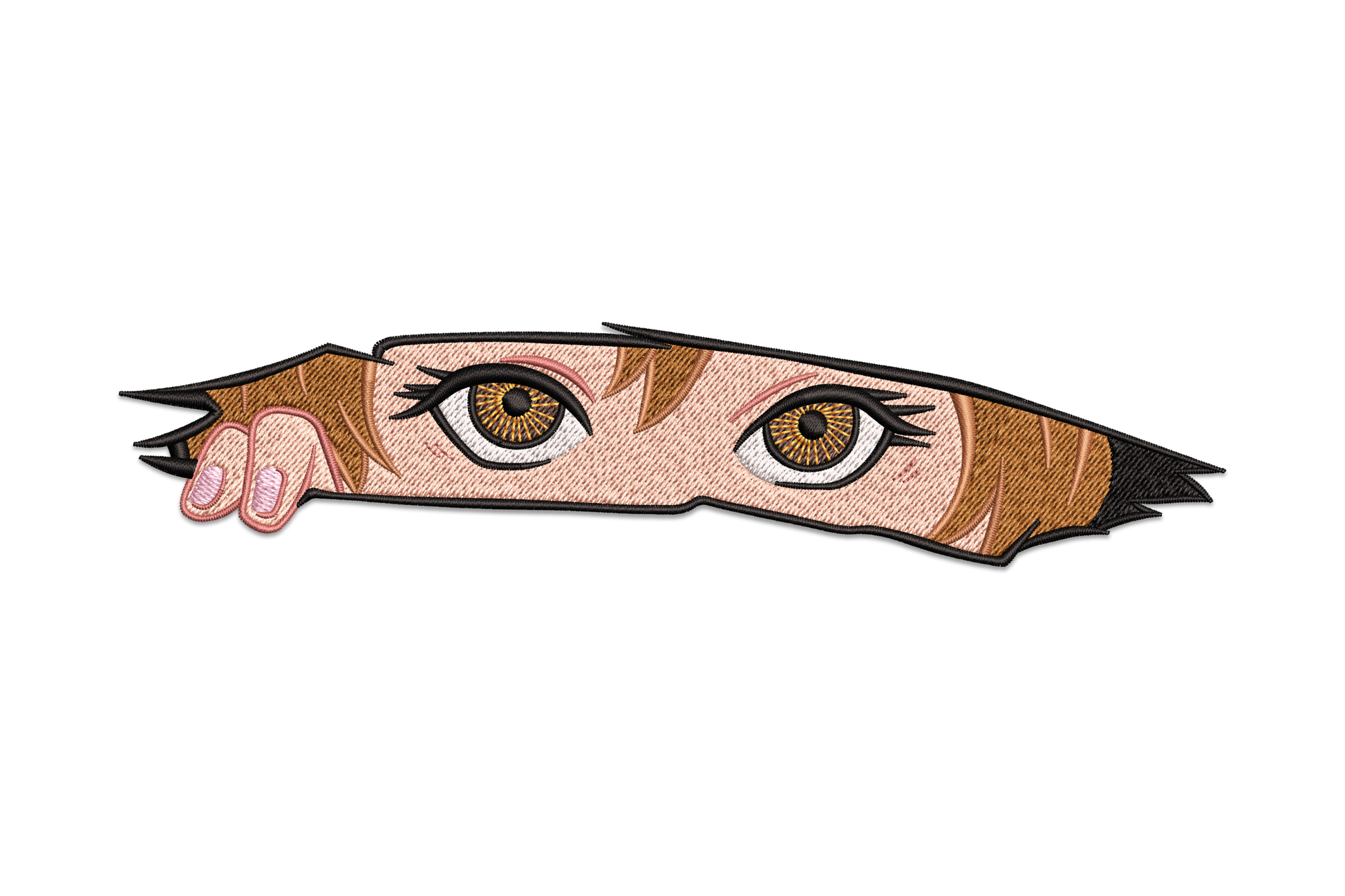 Anime peek eyes with amber irises and thick lashes embroidery design, 9 colors