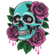 Aqua Skull Pink Roses Embroidery Design, Drippy Sugar Skull Floral Pattern, Instant Download