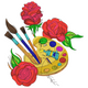 Art Palette with Roses & Paint Brushes Embroidery Design, Instant Download