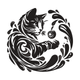 Artistic Cat Playing with Yarn Embroidery Design, Instant Download