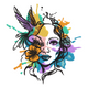 Woman Face with Hummingbird Embroidery Design, Instant Download