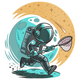 Astronaut with Net Embroidery Design, Space Catcher Pattern