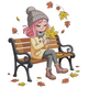 Autumn Girl on Bench Embroidery Design, Fall Scene Machine Embroidery Pattern, Instant Download