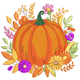Autumn Pumpkin Floral Embroidery Design, Mum Bouquet Fall Harvest Pattern, Instant Download