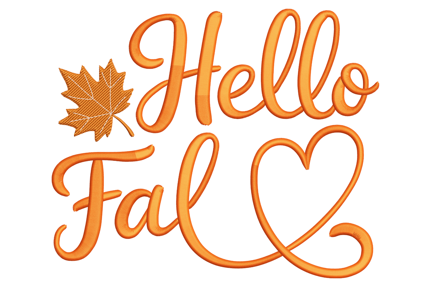 Autumn welcome machine embroidery design with narrow serif and flowing script lettering in terracotta, charcoal and sage green, near-square layout.