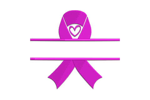 Awareness ribbon folded into a heart frame embroidery design, single colour satin fill, 5 sizes 3 to 6.5 inches