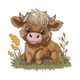 Baby Cow Floral Embroidery Design, Highland Calf Machine Embroidery Pattern