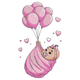 Baby Girl with Balloons Embroidery Design, Instant Download