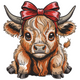 Baby Highland Cow with Red Bow Embroidery Design, Instant Download