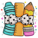 Back to School Crayons Ruler & Pencil with Bow Embroidery Design, Instant Download