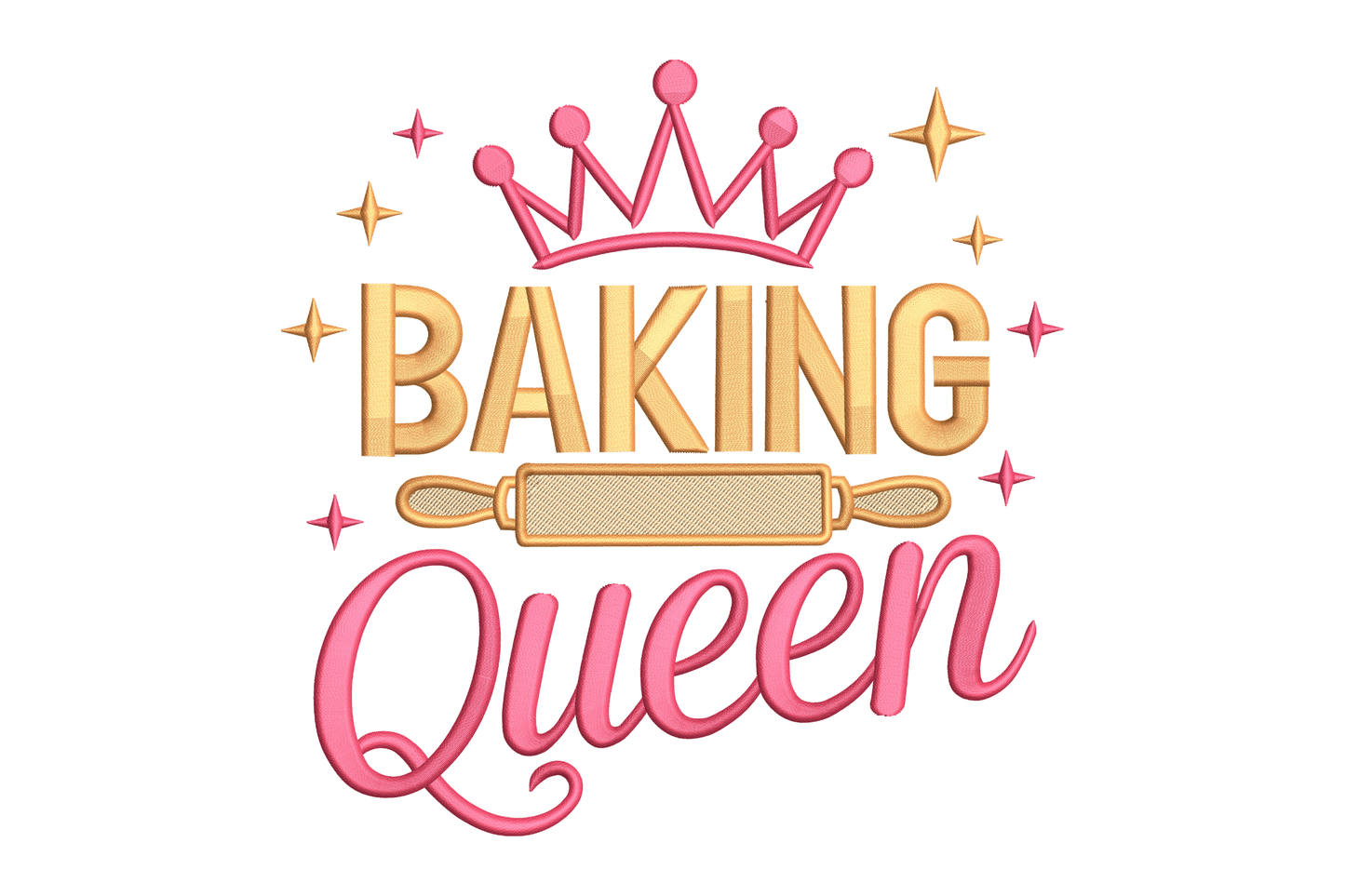 Logo with 'Baking Queen' text, crown, and rolling pin on a white background