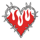 Barbed Wire Flaming Heart Embroidery Design V2, Instant Download