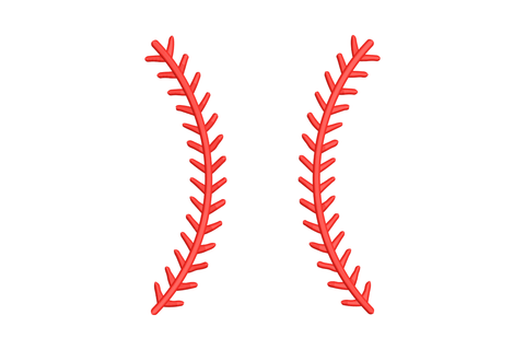 Baseball stitch outline embroidery, two curved red seam lines in X formation with no ball or fill, minimal sports design